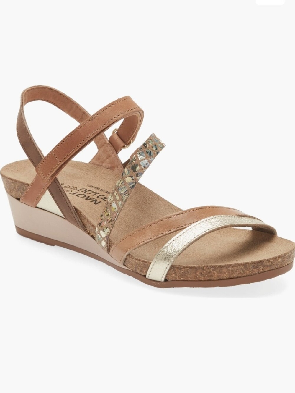 Naot Hero Strappy Wedge Sandals in Radiant Gold Arizona Tan Size EU 38 US 7.5